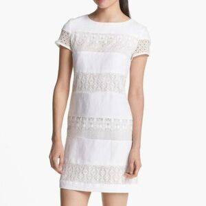 White Linen  Donna Morgan Striped  Shift Dress - Size 2.